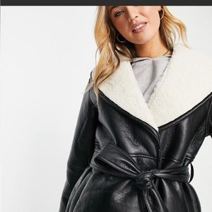 ASOS collared shearling belted jacket